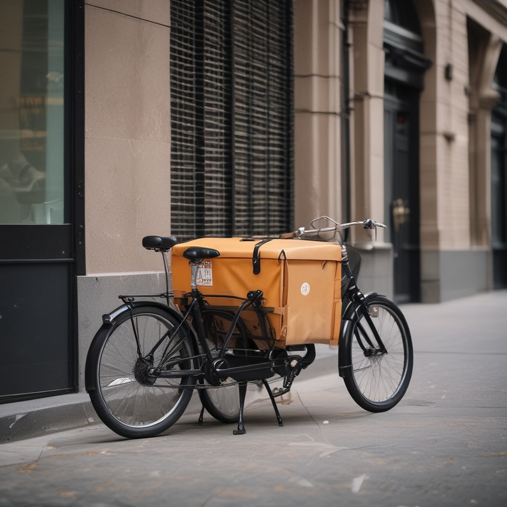 Delivery bike parked on the sidewalk